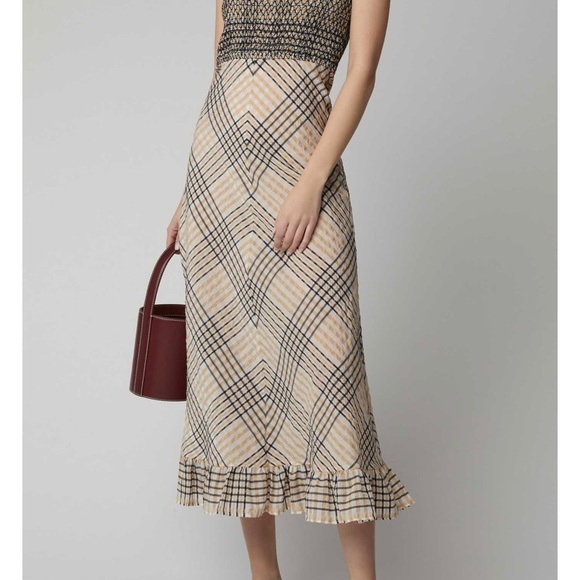 GANNI Shirred checked cotton-blend seersucker maxi dress - Picture 2 of 6
